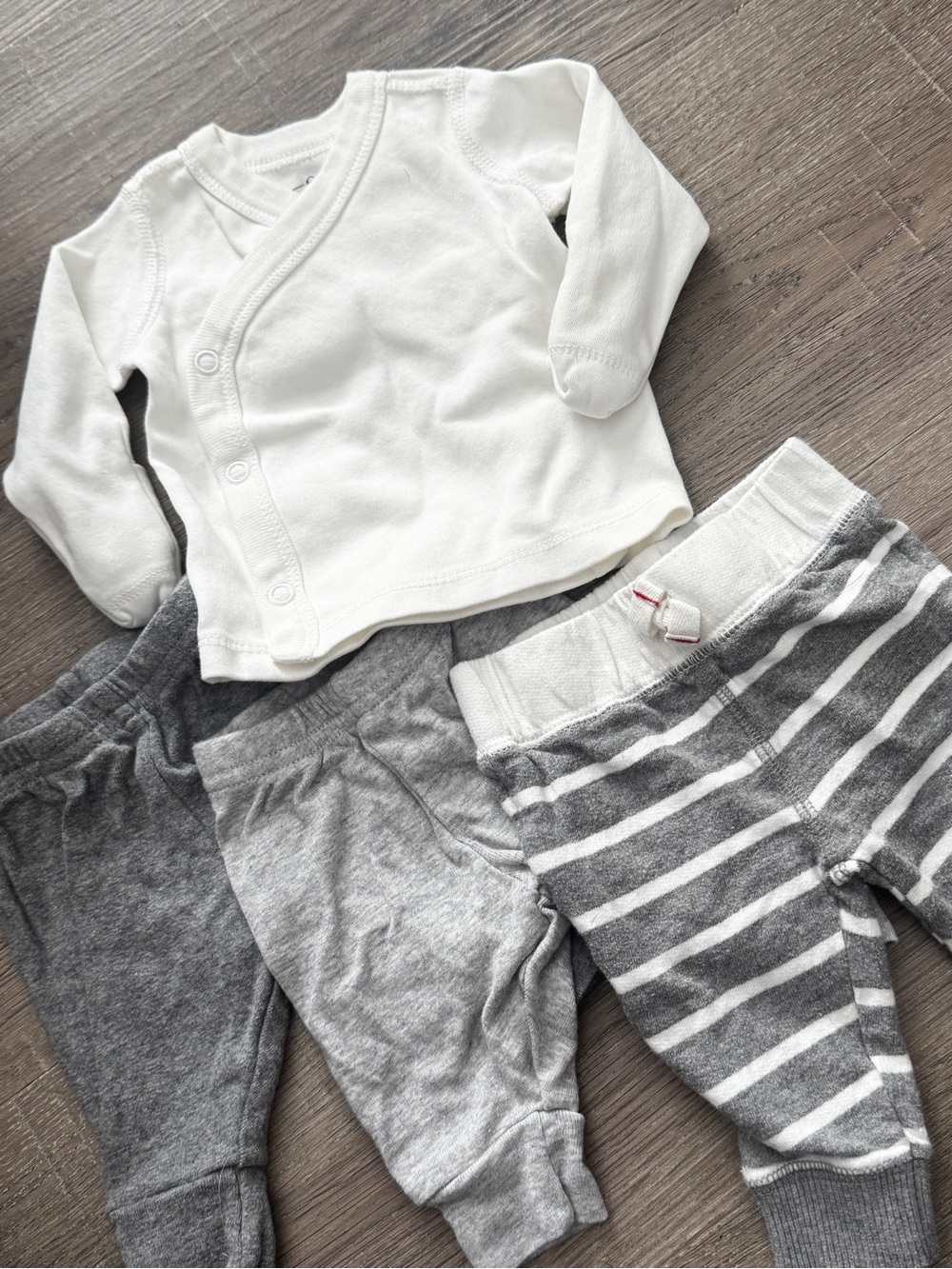 Neutral Baby Essentials Set - White Top + Gray Pants